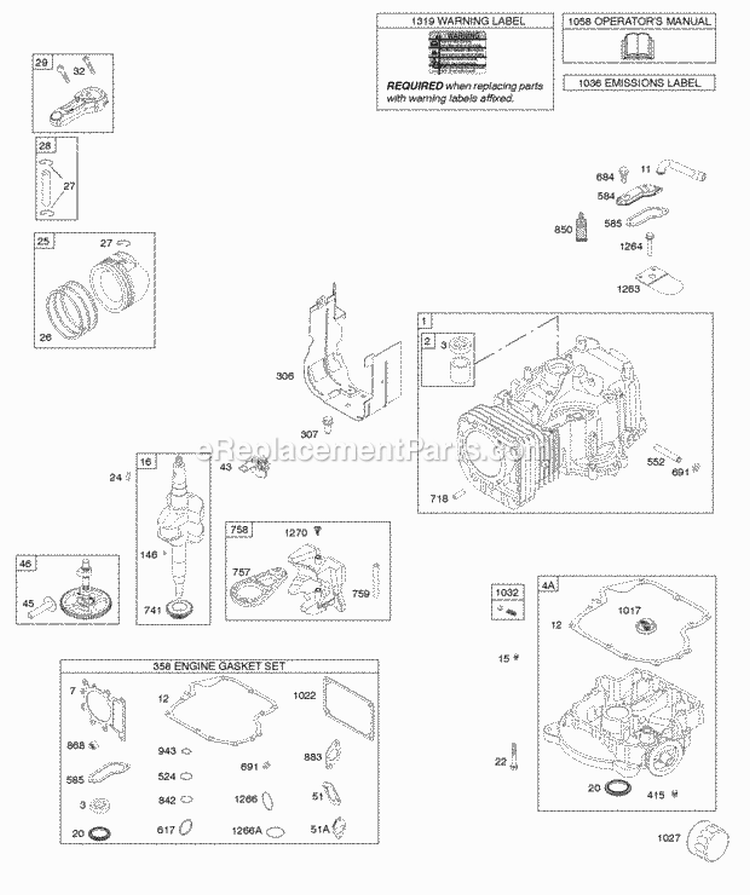 Camshaft Crankshaft Cylinder Engine Sump Gasket Set-Engine OperatorS Manual Piston Rings And Connecting Rod Warning Label Diagram and Parts List for 33M777-1495-B1  Briggs and Stratton Engine